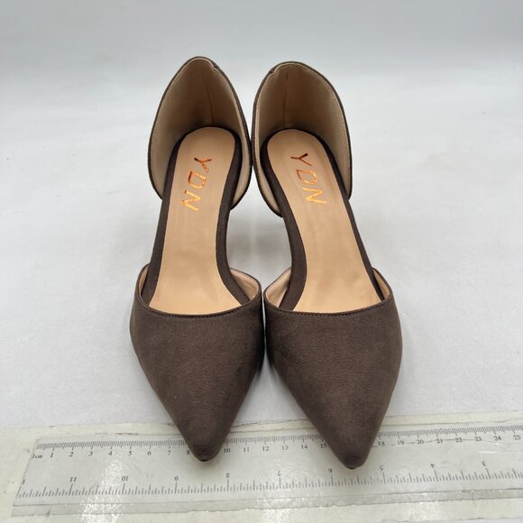 YDN Grey Classic Mid Heels D'Orsay Pumps Suede Pointed Toe Slip On Dressy Shoes - Picture 3 of 8